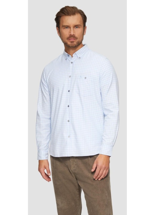 S.Oliver Camasa barbati cu- buzunar, guler cu nasturi si imprimeu in carouri, Albastru deschis