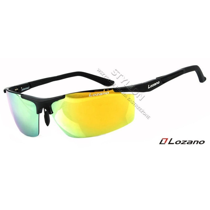 Ochelari de soare barbati Lozano LZ-304B, polari, lustruiti, negru, 14.5x4cm, set cu etui, servetel si sac.