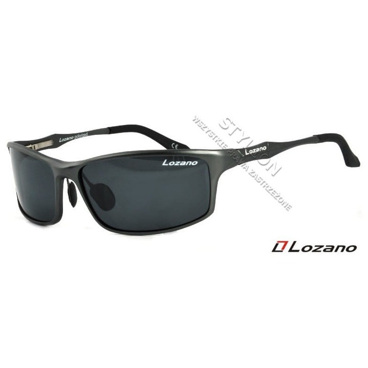 Ochelari de soare barbati Lozano LZ-301C, polari, gri, lentile negre, dimensiuni 13.5x4cm, set cu etui si accesorii.