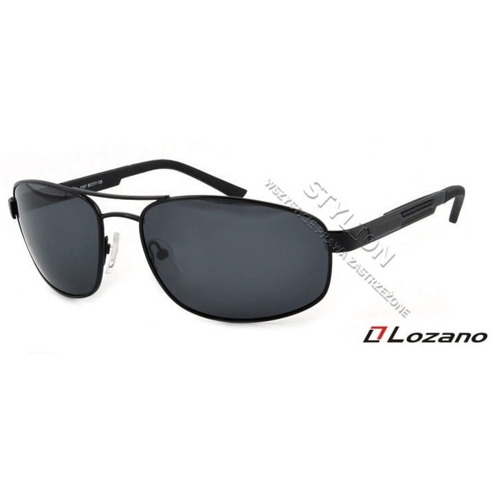 Ochelari de soare unisex Lozano LZ-1107, polari, negru, dimensiuni 14x4.3cm, set cu etui, sac si carpa