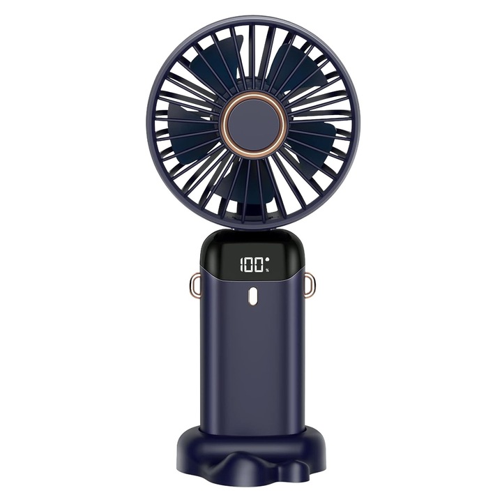Ултра преносим вентилатор с ароматерапия, 3 в 1, ръчен, бюро, шия, 5 скорости, USB зареждане, 12 часа живот на батерията, сгъваем, с LCD екран, син