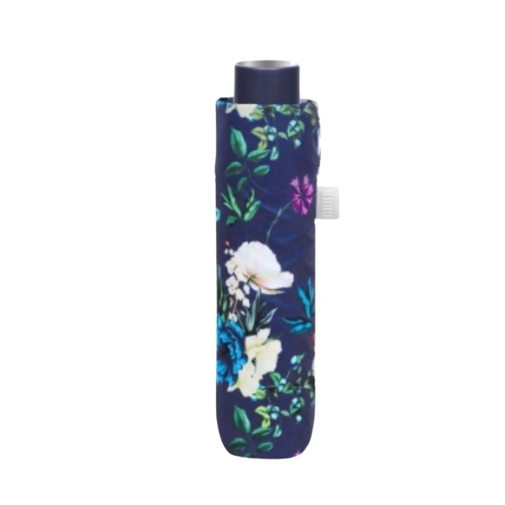 Mini umbrela manuala, Perletti, model floricele, culoarea albastru