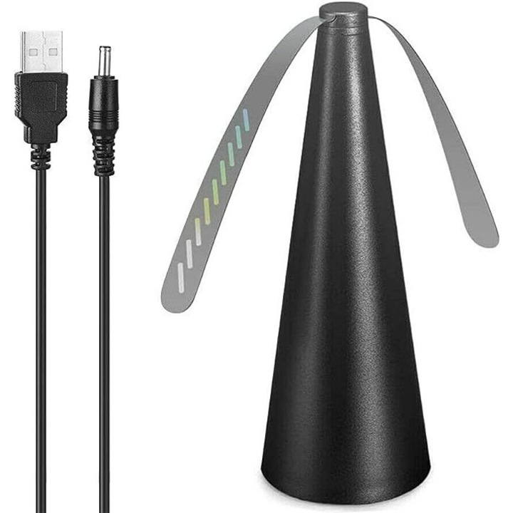 Външен вентилатор, репелент против мухи/комари, USB кабел, слот за батерия, 9 x 9 x 20 cm, черен