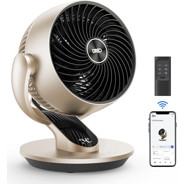 Dreo Lynx S – Умен настолен вентилатор, тих (28 dB), идеален за спалня или офис, златен