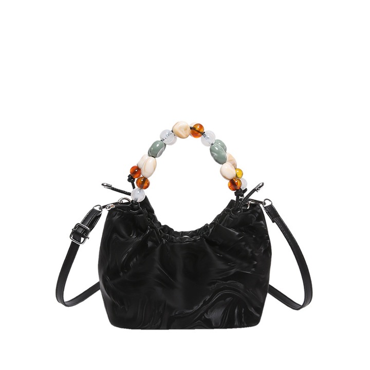 Női táska, keresztpántos, szatén, 24×28×9 cm, fekete