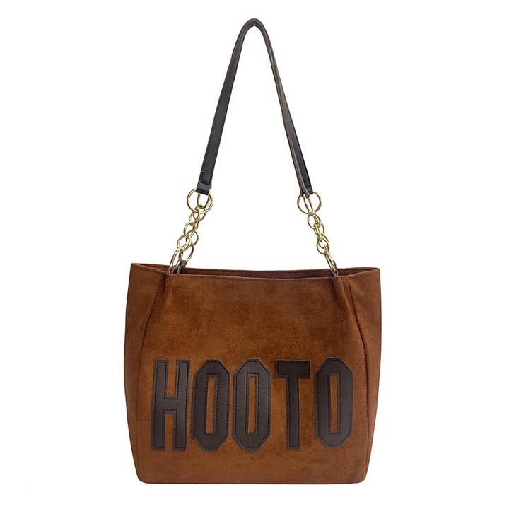 Női válltáska, hooto stílus, vászon, 34×27×13 cm, barna
