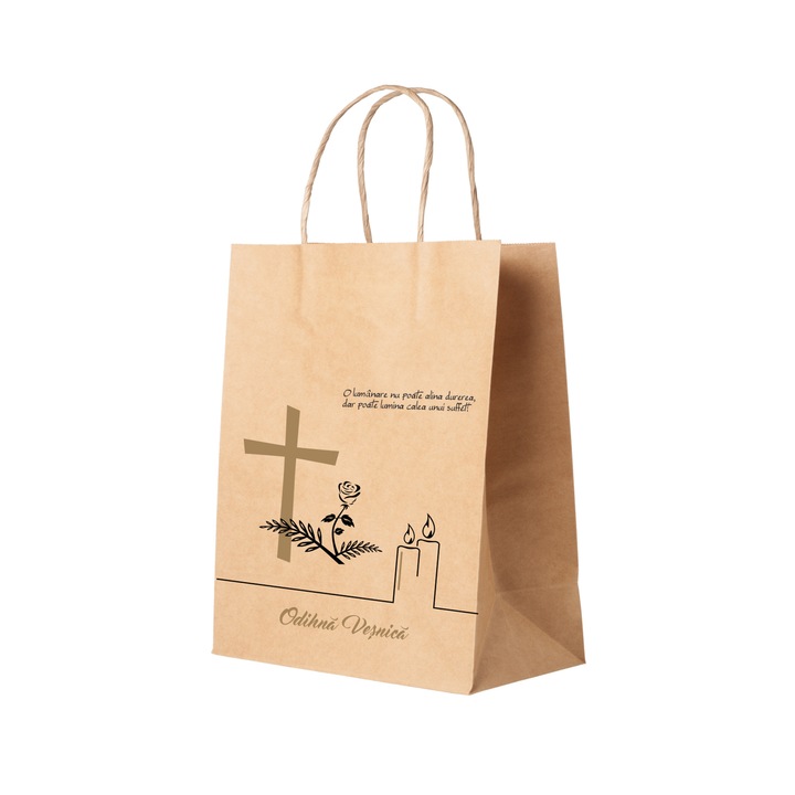 Set 500 bucati Pungi Hartie pentru parastase, comemorari, inmormantari Odihna Vesnica, 27 x 36 x 11cm, kraft Natur, Model 5