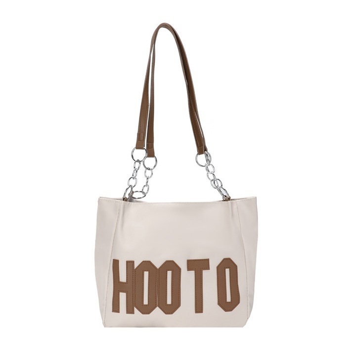 Női válltáska, ekológikus bőr, 34×27×13 cm, fehér betűk, barna