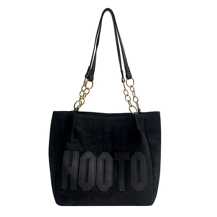 Női válltáska, vászon, 34×27×13 cm, fekete, fekete betűkkel