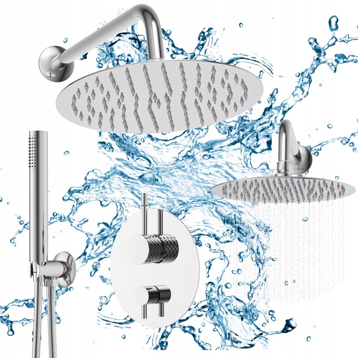 Sistem Dus Complet Granitan Glami Modern Cromat Cu Baterie Monocomanda Mecanica Pentru Baie Cu Dus Superior Rotund O250mm Si Dus Manual Reglabil Din Metal Rezistent, Design Elegant, Instalare Simpla, Ideal Pentru Confort Zilnic