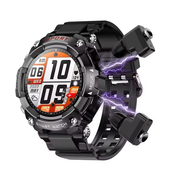 Смарт часовник AMYMAT T96, 2-в-1, безжични слушалки, HIFI звук, ANC, 1.28-инчов IPS екран, унисекс