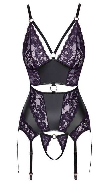 Set sutien, portjartier si tanga, Cottelli, poliester/elastan/poliamida, mov