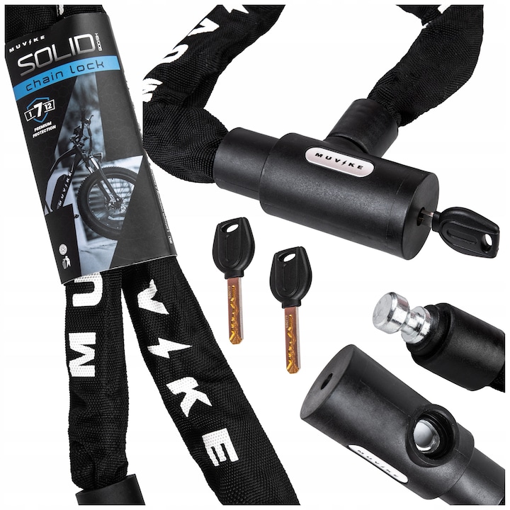 Antifurt pentru bicicleta, Muvike, Solid 900/8K, lant, 3 chei incluse