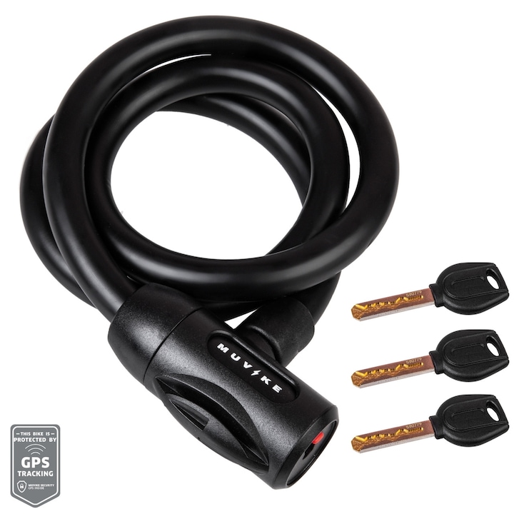 Antifurt bicicleta Muvike, Flex 1000/15K, 15mm grosime, 100cm lungime, negru