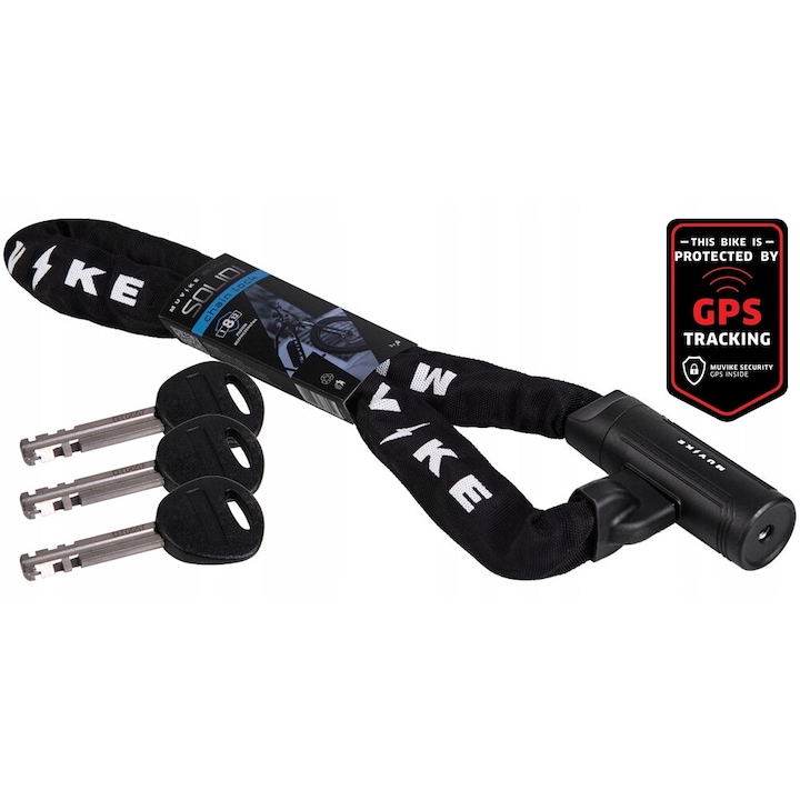 Antifurt bicicleta Muvike, Solid 1000, lungime 100 cm, grosime 8x8 mm, culoare negru cu 3 chei