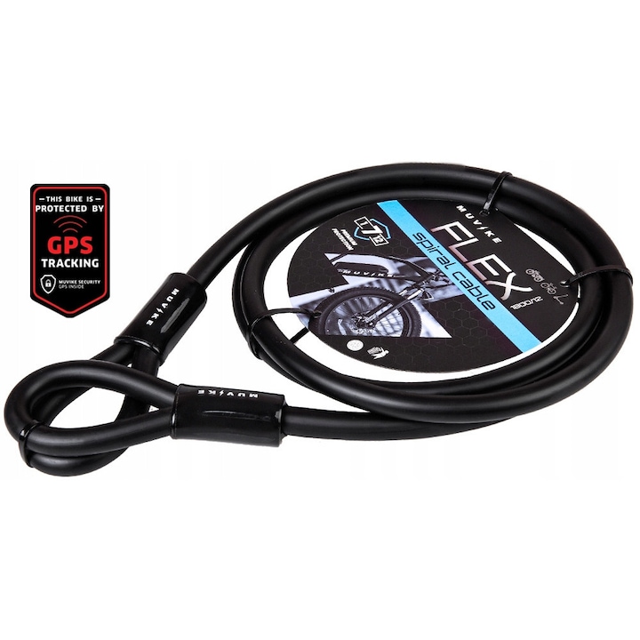 Antifurt bicicleta, Muvike, Otel, Flex 1800/12, Sticker GPS, 12 mm x 180 cm, Negru