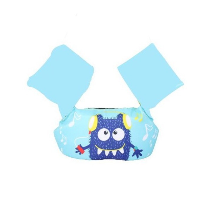 Детска спасителна жилетка с плувни крила, синя, модел чудовище