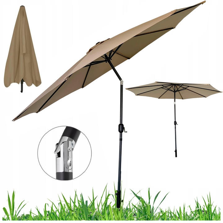 Umbrela De Gradina, Ekspand, Material Acoperis: Poliester 180 G/M², Cadru: Tuburi De Otel Masive Fi 38 Mm Si Cadru Pentru Umbrela 12X18 Mm, Reglare Unghi De Inclinare, Greutate: 7 Kg, Diametru: 300 Cm, Bej, 1