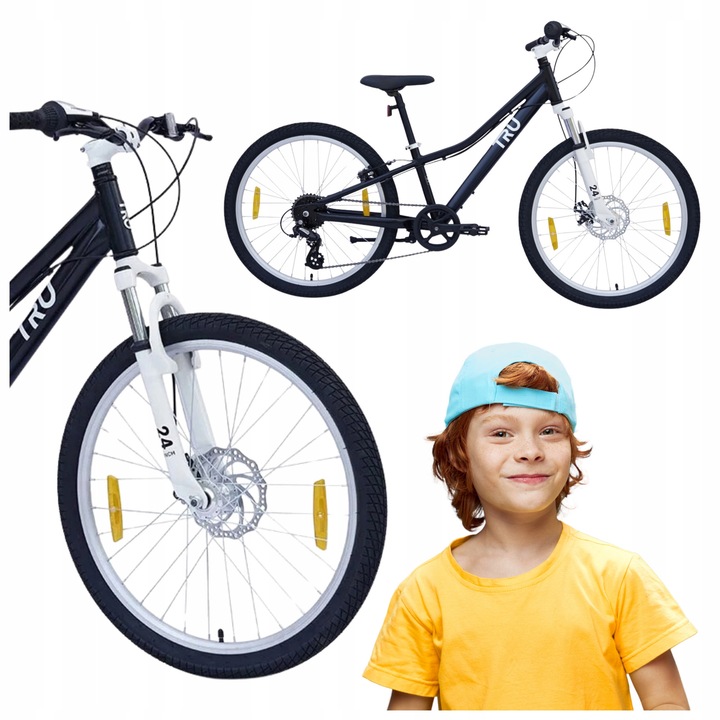 Montana gyermekkerékpár, Tru Bikes, 24 Tru 2.4, alumínium váz, nagyon könnyű, súly: 12 kg, 7-11 éves gyermekeknek, sebességek száma: 8, 24 hüvelykes kerék, fekete