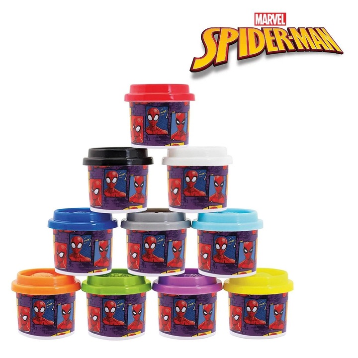 Plastilina DOH Disney Spiderman in Punga cu 10 Recipiente & Capac Forma 280g - AS