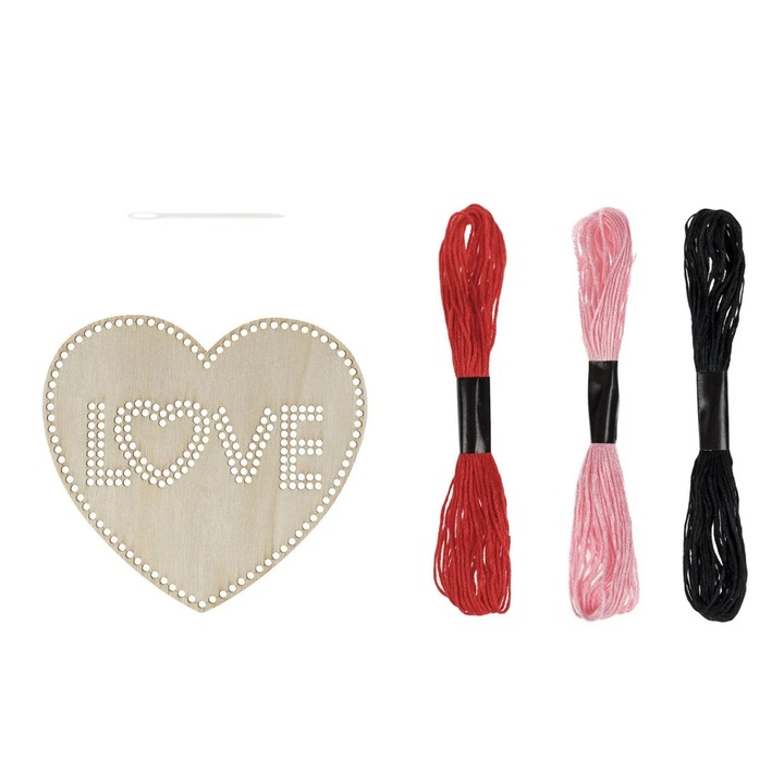 Set Broderie cu Inima din Lemn 11.5x11cm