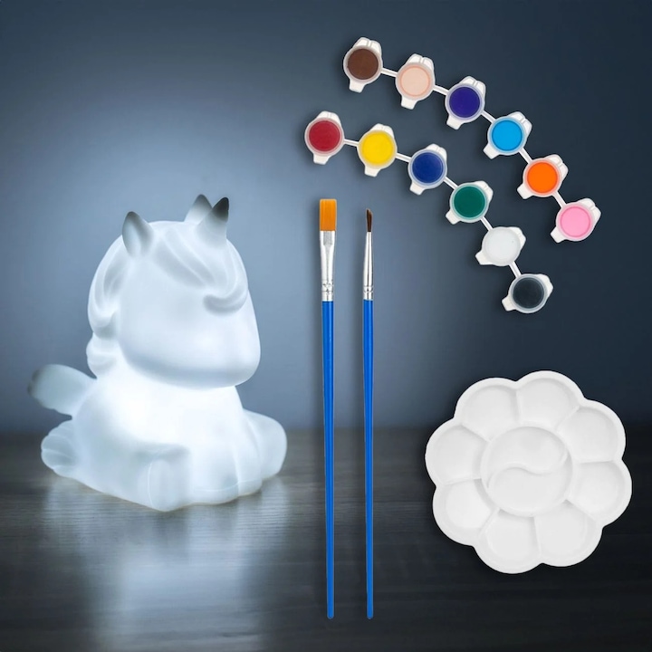Set Creativ ”Coloreaza Lampa” Unicorn cu Acuarele 7.5x9x12cm
