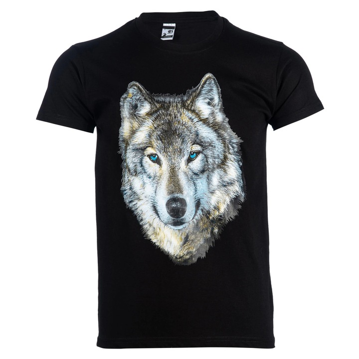 Gyerek Póló Printex, Rövid Ujjú, Wolf Blue Eyes, Wolf Sorozat, Digitális Nyomat, Fekete, 92cm, 18-24 hónapos