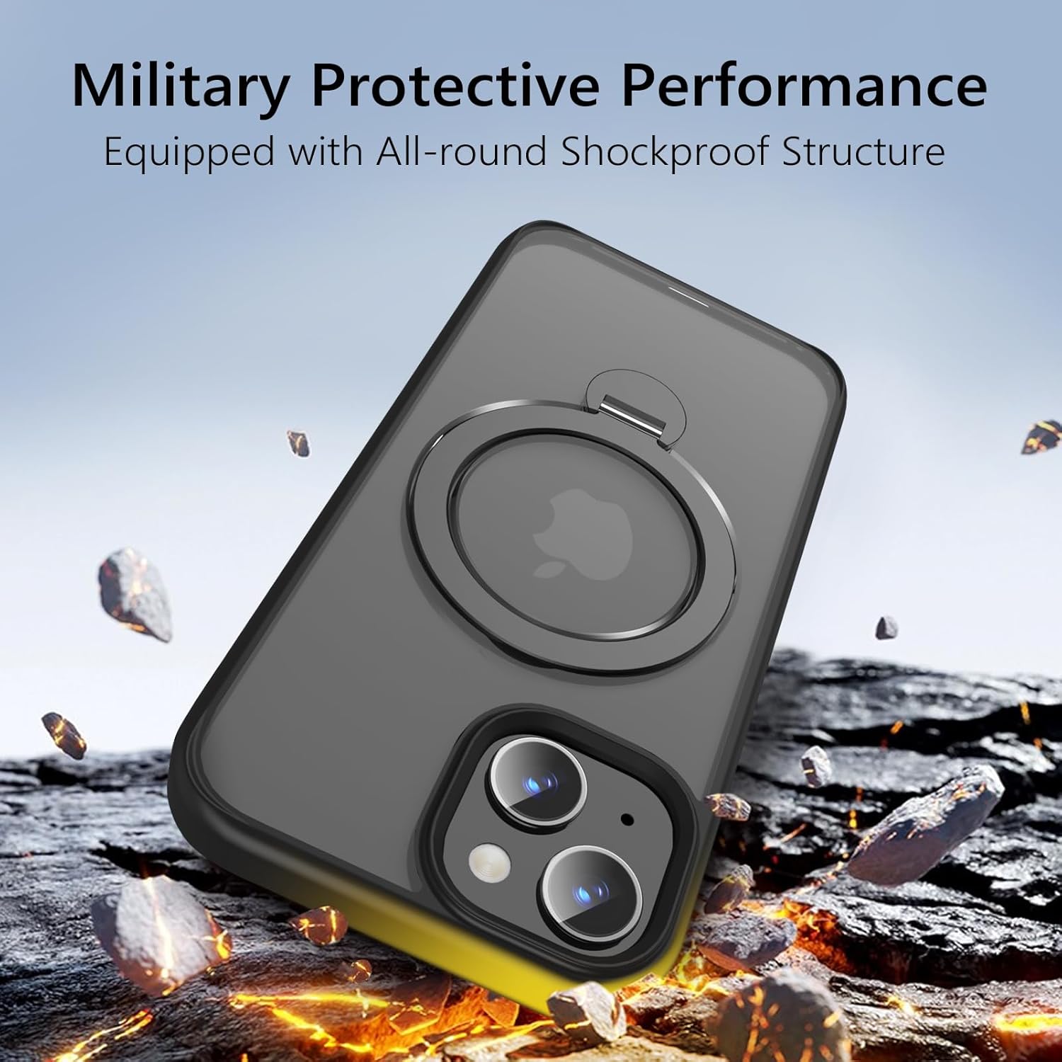 Husa Magnetica pentru iPhone 15, Protectie Militara Antisoc, Suport Rotativ 360° MagSafe, Negru