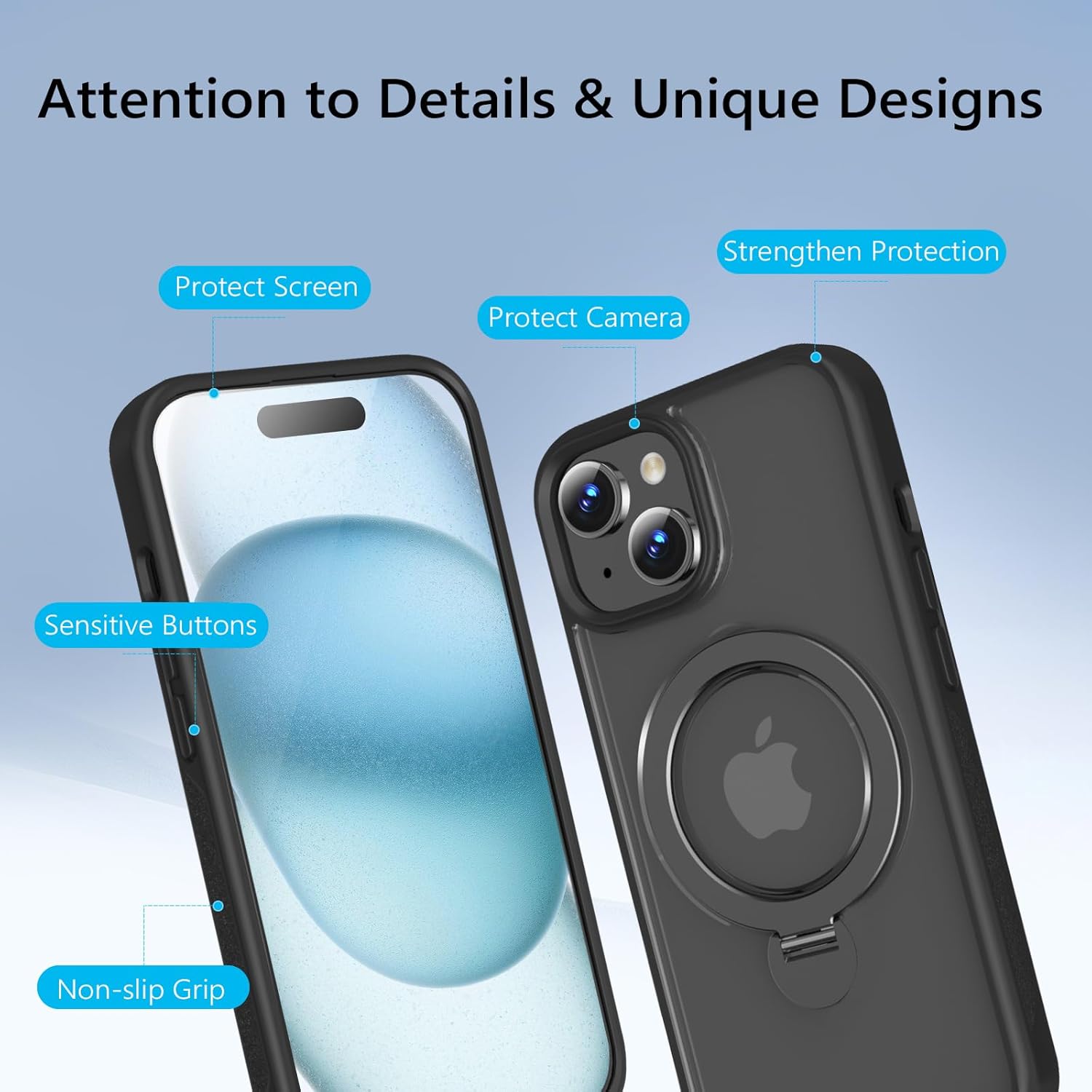 Husa Magnetica pentru iPhone 15, Protectie Militara Antisoc, Suport Rotativ 360° MagSafe, Negru