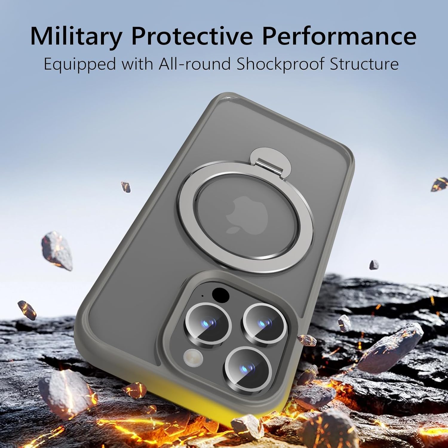 Husa Magnetica pentru iPhone 15 PRO, Protectie Militara Antisoc, Suport Rotativ 360° MagSafe, Gri