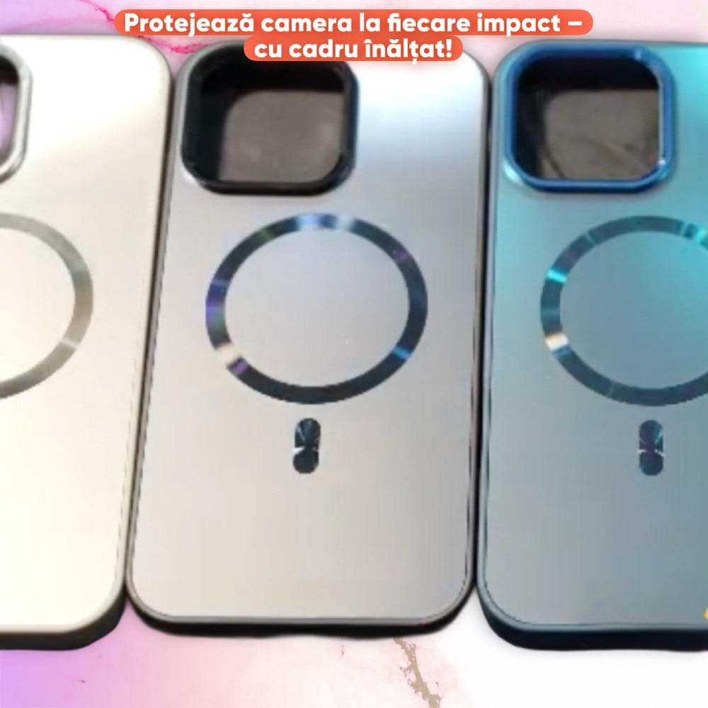 Husa Pentru iPhone 16 ProMax, Compatibila MagSafe, Protectie Camera, Look Metalic, Culoare Auriu