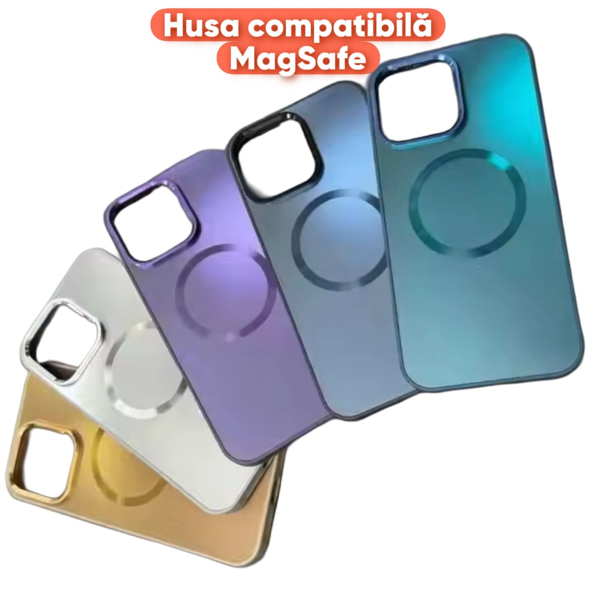 Husa Pentru iPhone 16 ProMax, Compatibila MagSafe, Protectie Camera, Look Metalic, Culoare Auriu