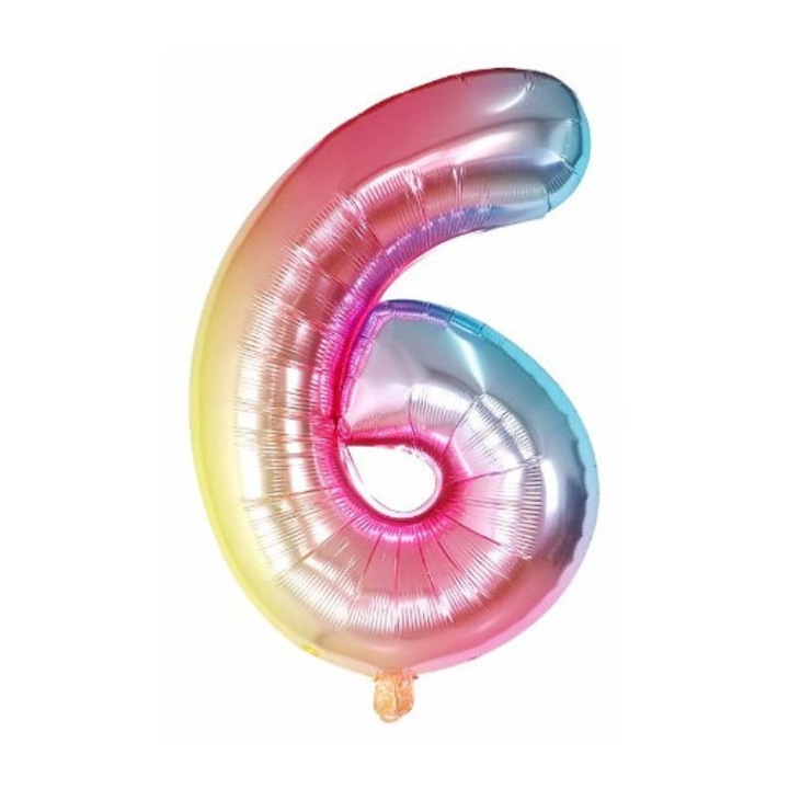 Balon din Folie Metalizata Cyrax, Figurina Cifra, Tema Aniversare 40 cm, Ambalaj Individual, Pai inclus, Umflare cu Aer sau Heliu, Multicolor, Cifra 6