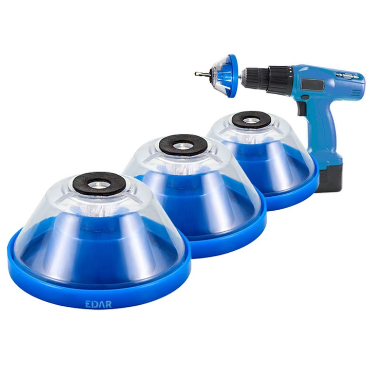Set 3 x Colector De Praf EDAR Pentru Masini De Gaurit/Bormasina/Burghiu, Ø 4-10 mm, Cap Anti-Alunecare, Culoare Albastru