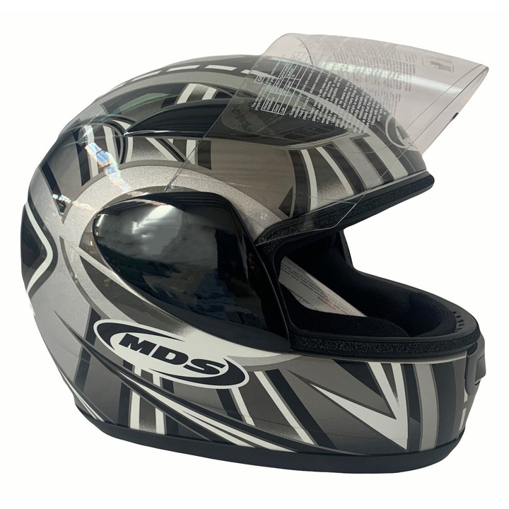 Casca moto/scuter full face EDGE MDS E2205 MULTI RAY SILVER GUN METAL BLACK , omologare E2205, Marimea XS