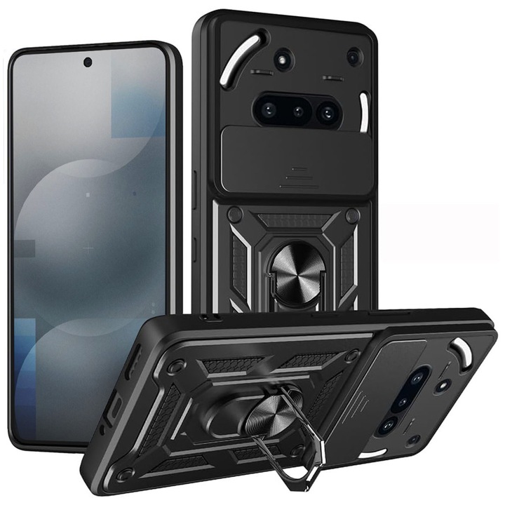 Калъф for Nothing Phone (3a) Ring Armor Kickstand Tough Rugged Cover with camera protection Черен