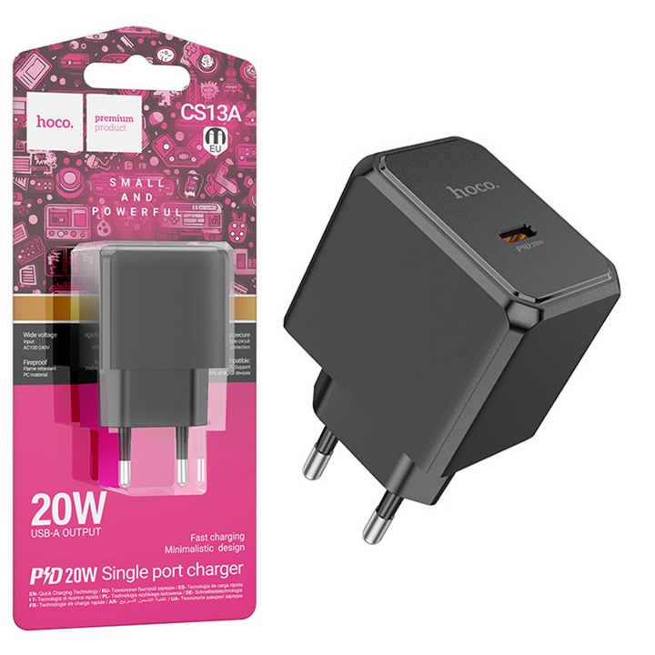 Hoco hálózati töltő (CS13A), 20W, 1xUSB-C, PD, FEKETE