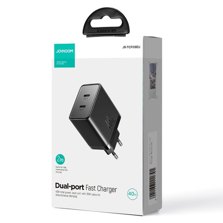 Joyroom hálózati adapter (JR-TCF09), 40W, 2xUSB-C, PD, fekete