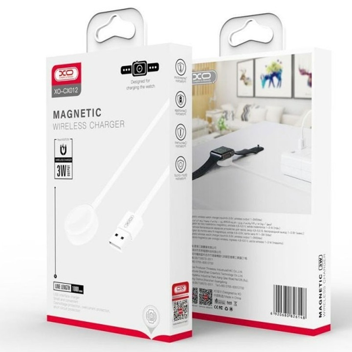 Incarcator Wireless XO (CX012), iWatch, 3W, Qi Charging, Cablu USB-A, 1m, White