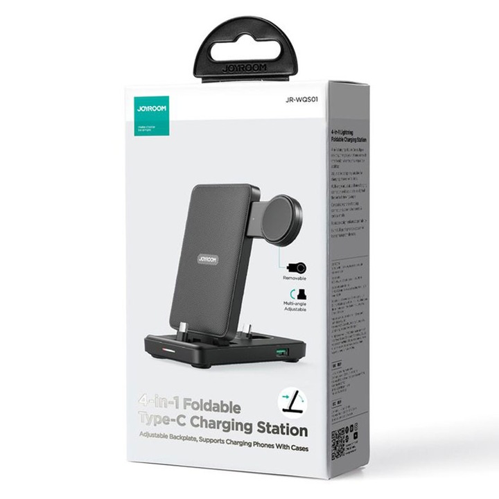 Încărcător wireless Joyroom, stație 4 în 1, USB-C, 7.5W, negru