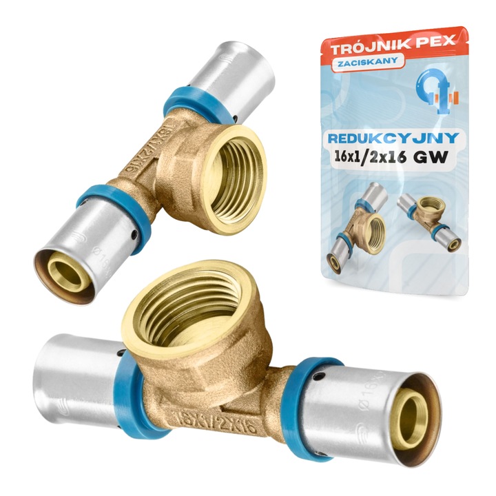 Fiting PEX, LECHAR, trojnic 16x1/2x16, pentru instalatii apa si incalzire, max. 95C, max. 10 bar