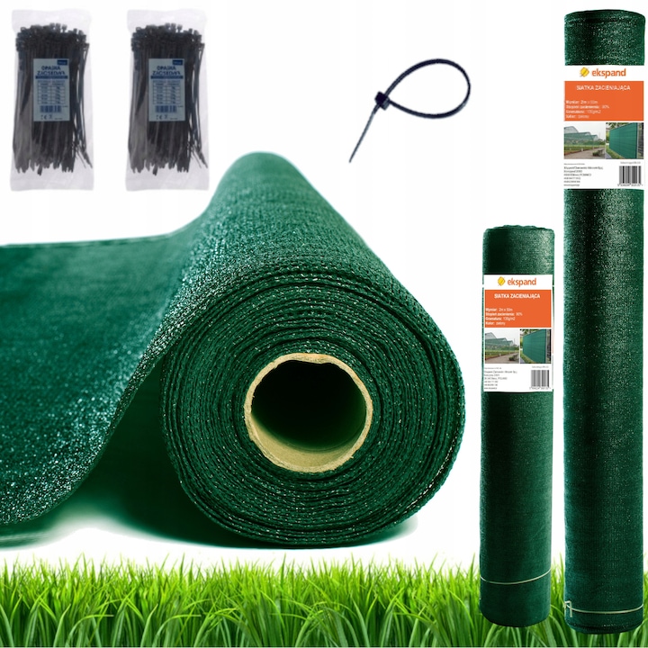 Plasa De Umbrire 90% Cu 200 De Bucati De Cleme, Gard, Material Polietilena, Gramaj Ridicat 135G/M2, Protectie Uv-5, Inaltime Rola 75 cm, 1,5 m x 25 m, Verde