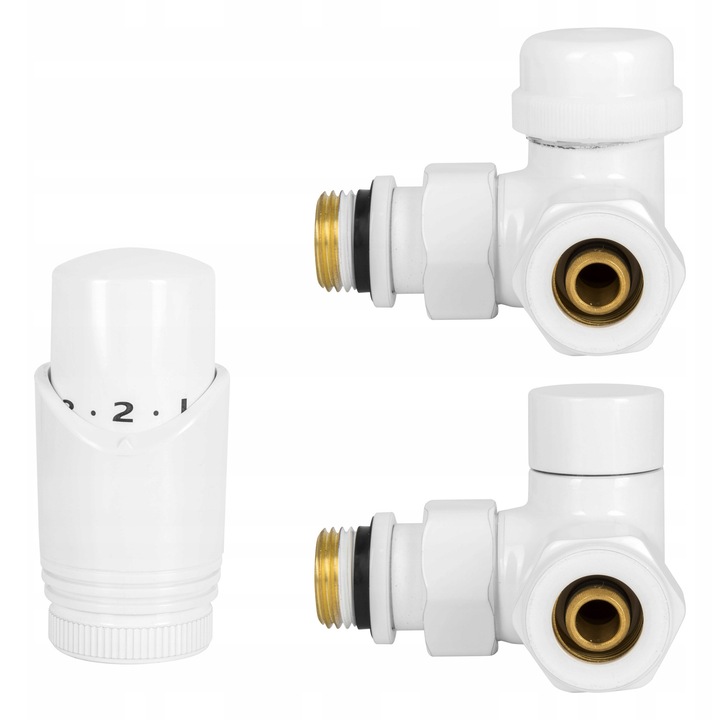 Diamond axiális termosztatikus szett, fehér, radiátorcsatlakozáshoz, 16 mm-es PEX és 15 mm-es réz adapterekkel