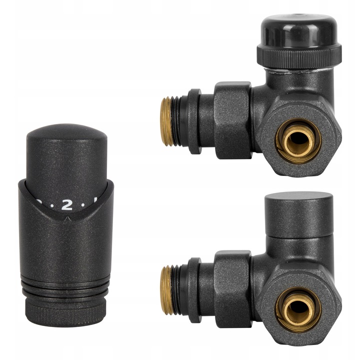 Diamond axiális termosztatikus szerelvénykészlet, antracit színű, grillsütőhöz való csatlakozáshoz, 16 mm-es PEX és 15 mm-es réz adapterekkel.