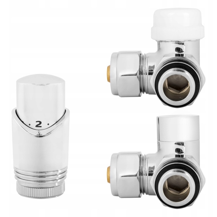 Termosztát szett 16 mm-es PEX és 15 mm-es réz adapterrel, Diamond, króm