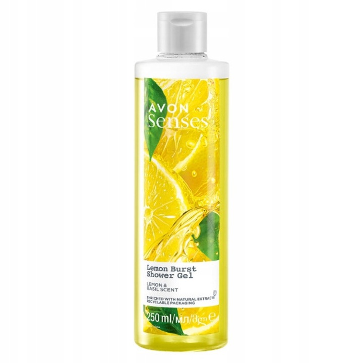 Avon Lemon Burst tusfürdő, 250 ml, vitaminokkal és elektrolitokkal, minden bőrtípusra, újrahasznosítható csomagolásban