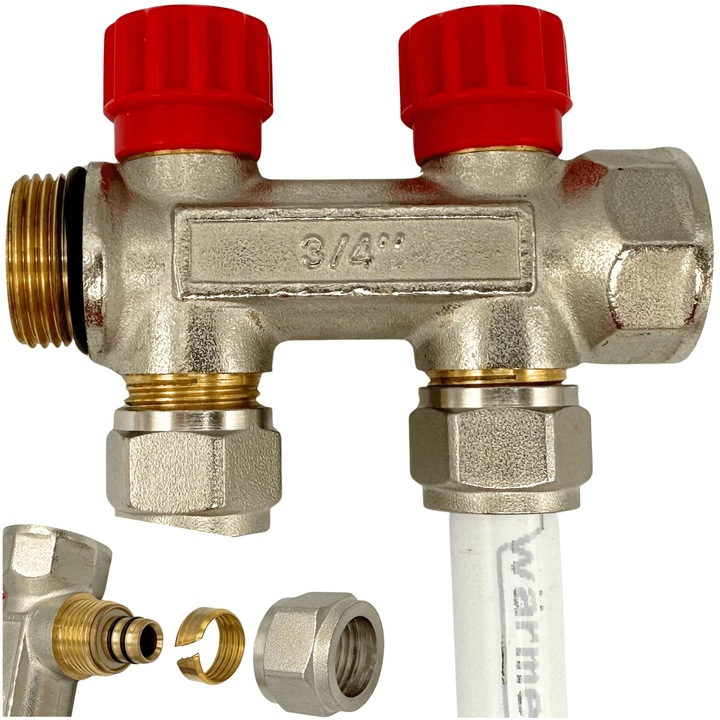 COLECTOR PEX 3/4x16 Wärmer System PENTRU APA 2 SECTIUNI PENTRU TEVI PEX 16 MM APA CALDA