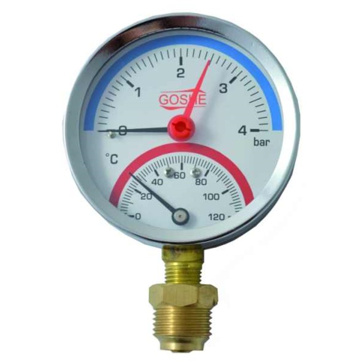Hőmérő GOSHE 80mm 0-4 bar 0-120°C 1/2"