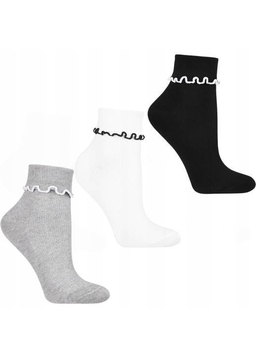 Set 3 perechi de sosete dama, MORAJ, clasice, cu volane, poliamida/bumbac, multicolor, 38-41 EU