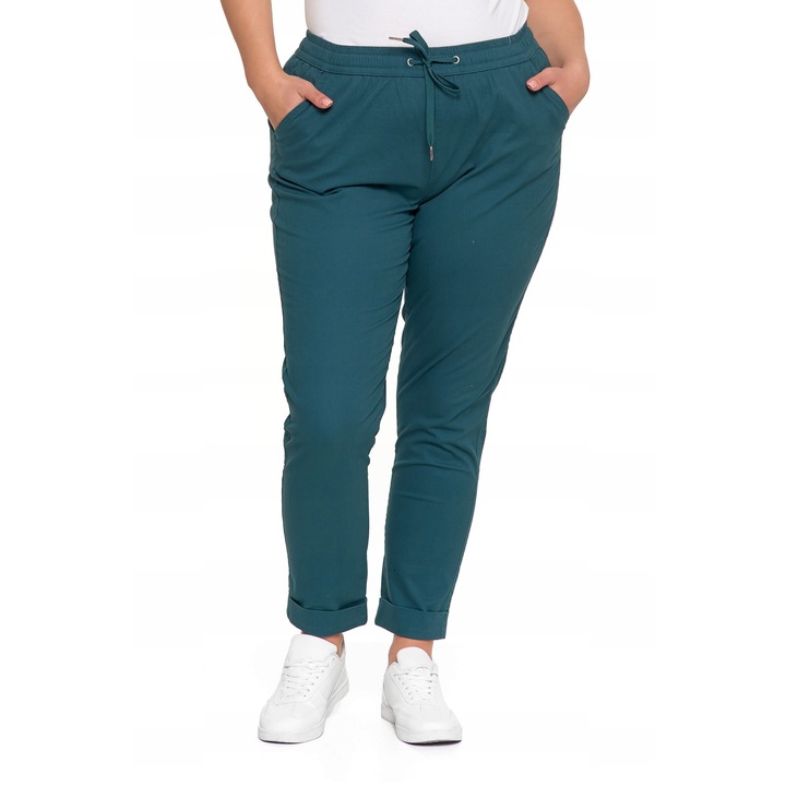 Női szabadidőnadrág, Moraj, magas derekú, pamut/elasztán, zöld